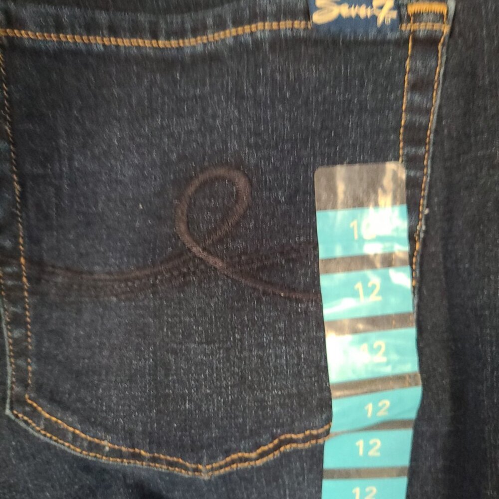 SEVEN 7 HIGH RISE BLUE BREEZY CROPPED RAW HEM JEANS HIGH RISE SKIMMER SIZE 12 - Picture 7 of 11